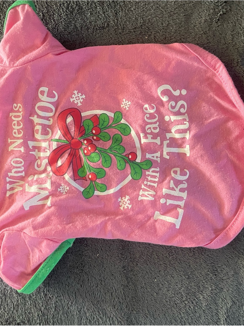 Pink Holiday Mistletoe Dog Tee with Green Trim